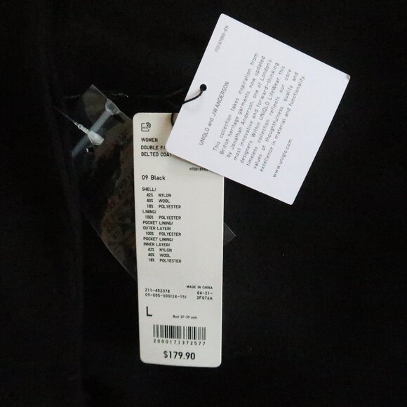 J W ANDERSON x UNIQLO dbl faced belted coat sz L NWT $180 - Picture 4 of 8